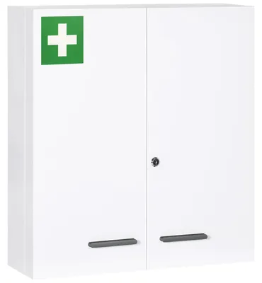 Image de Armoire médicale - Armoire à médicaments - 6 compartiments intérieurs - Fermeture à clé - 2 portes - Boîtier en acier robuste - Étanche - 55 x 18 x 60 cm, blanc