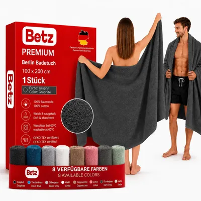 Immagine prodotto di Asciugamano da bagno Betz XXL 100x200 cm – 1 pezzo – Asciugamano da sauna e da spiaggia, 360 g/m² – altamente assorbente e morbido – Asciugamano grande con gancio – Serie Berlin – Grafite