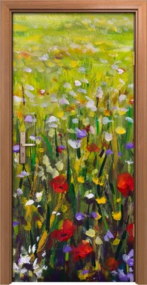 Produktbild von Türposter 90x200 cm Türaufkleber Türtapete Türfolie Klebefolie Rote Mohn Blumen Feld Malerei gelb