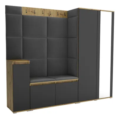 Produktbild von Garderobe LUTON 8 ARTISAN -BLACK 15 - Farbe: Schwarz, moderne Garderobe 40x220x186 cm, funktionelle Lösung für den Flur, Garderobe, Möbel für den Flur