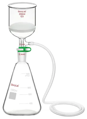 Buchnertrichter-Set 350 ml, 1 l Kolben, Silikonschlauch, Borosilikatglas G3