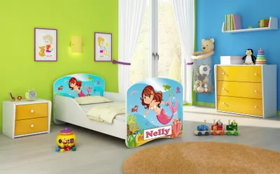 Produktbild von ACMA I Jugendbett Kinderbett Junior-Bett Komplett-Set mit Matratze Lattenrost Weiß 09 Meerjungfrau 140x70