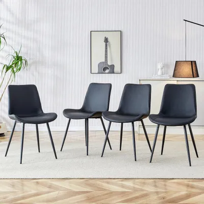 Produktbild von Esszimmerstühle, Set aus 4 – Moderne Schalenstühle mit schwarzer Polsterung und Metallgestell