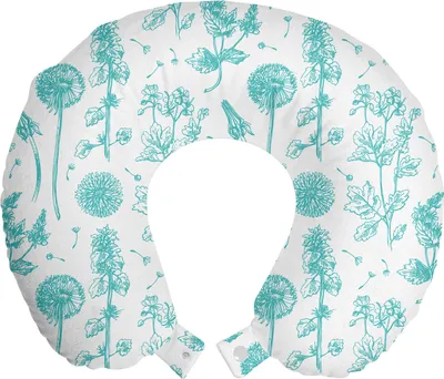 Produktbild von ABAKUHAUS Blumen Reisekissen Nackenkissen, Wildblumen Gezeichnet von Hand, Schaumstoff Reiseartikel für Flugzeug und Auto, 30x30 cm, Kadett Blau Weiß