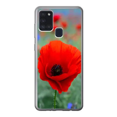Produktbild von MuchoWow® Handyhülle Schutzhülle Hülle für Samsung Galaxy A21s Lila und rote Mohnblumen auf einer Wiese Silikon Softcase Handy Hülle - Hartschale