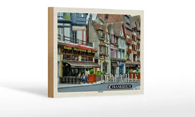 Produktbild von Holzschild Reise 18x12 cm Deauville Frankreich Innenstadt Pizzeria