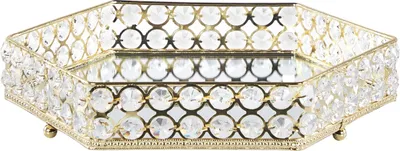 Zdjęcie produktu dla BELIANI Taca dekoracyjna lustrzana złota metal szkło sześciokątna z kryształkami styl glamour