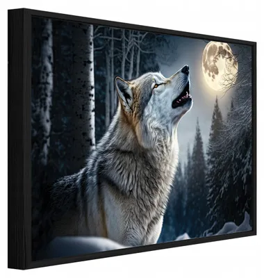 Produktbild von Bilder mit Rahmen Wolf Wald Tiere - 60x40 cm - Wandbilder Wohnzimmer Schlafzimmer - Leinwand Bilder mit Rahmen Schwarz - PPR14751O4