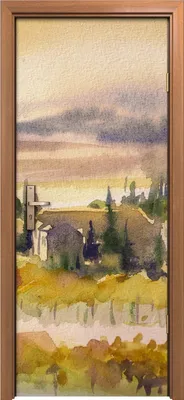 Produktbild von Türposter 80x200 cm Türaufkleber Türtapete Türfolie Klebefolie Toskanische Landschaft Aquarelle