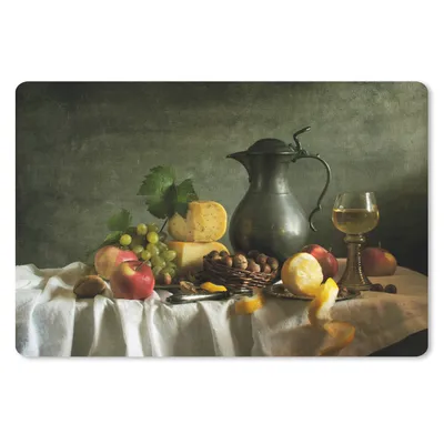 Produktbild von MuchoWow® Schreibtischunterlage Rustikal - Käse - Teekanne - Obst - Stilleben 60x40 cm - XXL Mauspad - Großes Mauspad