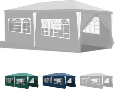 Produktbild von Faziango 3 x 6 m Garten Pavillon mit 4 Seitenteilen tragbares wasserdichtes Zelt mit Spiralschläuchen, weiß