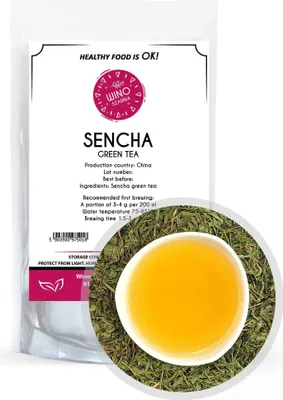 Produktbild von Grüner Tee Sencha 100g mit Blättern