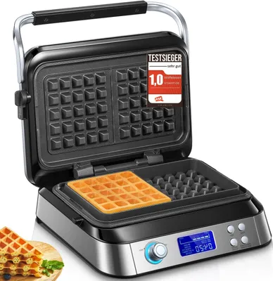Zdjęcie produktu dla Wafelnica z powłoką nieprzywierającą, 7 stopni regulacji stopnia przypieczenia, 5 programów, wyświetlacz cyfrowy, 1600 W