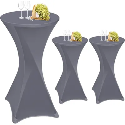 Immagine prodotto di Copertura elastica in Spandex per tavolo, colore grigio chiaro, dimensioni 60x110 cm, set da 3