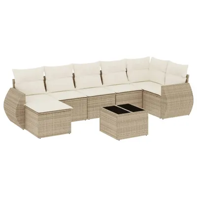 Produktbild von vidaXL 8-tlg. Garten-Sofagarnitur mit Kissen Beige Poly Rattan