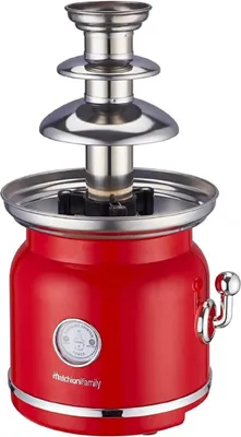 A red and silver chocolate fountain.