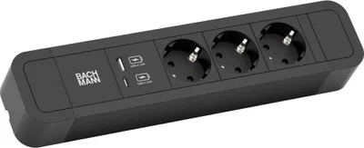 Immagine prodotto di BACHMANN PRIMO2 presa multipla 3x contatto di terra, alluminio, USB Charger A&C, nero, 2 m