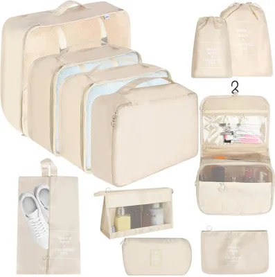 Obrázok produktu pre Sada organizérov do kufra 11 kusov, cestovné tašky, béžová, pre dovolenku