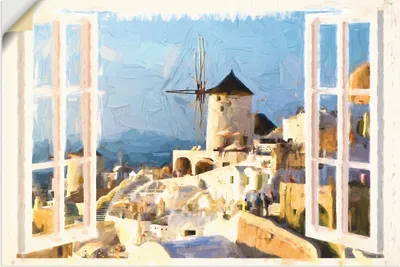 Produktbild von ARTland Wandbild, selbstklebend Blick durch das Fenster auf Santorin Größe: 60x45 cm