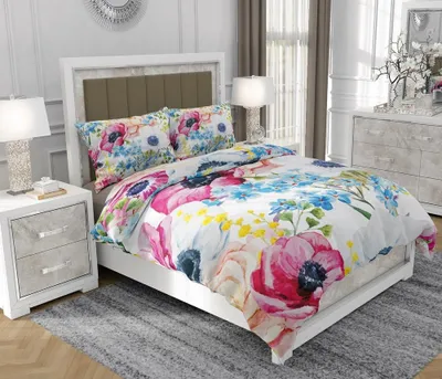 Produktbild von Bettwäsche 200x220 cm + 2x70x80 cm, 3-teilig, 100% Baumwolle, Satin, Reißverschluss, Blumen, Bunt - SOVIO | So.0059