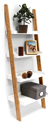 Leiterregal Bambus 4 Ablagen 155x55x34 cm natur/weiß