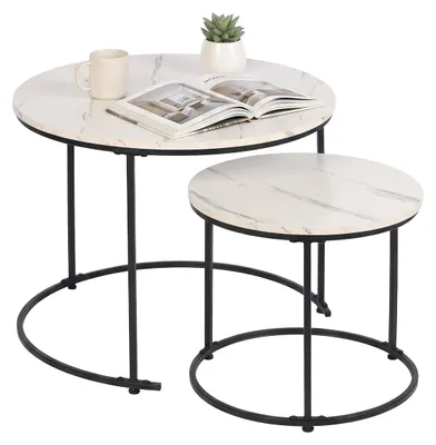 Bijzettafels Set von 2, Marmerlook, Weiß/Schwarz, 2 Größen