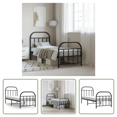Produktbild von The Living Store Bettgestell mit Kopf- und Fußteil Metall Schwarz 75x190 cm