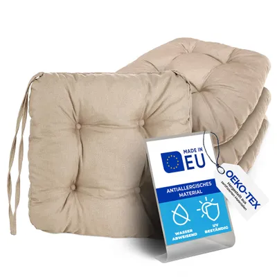 Zdjęcie produktu dla Pillows24 poduszka na krzesło zestaw 4 sztuk, poduszka na siedzisko z pikowaniem 40x40 cm, poduszka na siedzisko do mebli ogrodowych lub krzesła (cappuccino)
