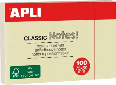 Zdjęcie produktu dla APLI 10971 APLI Haftnotizen "CLASSIC Notes!", 75 x 50 mm, gelb