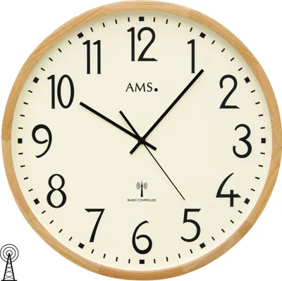 Produktbild von AMS 5534 Wanduhr Funk Funkwanduhr analog Holz Buche