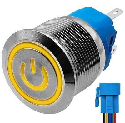 Produktbild von ProRide Drucktaster 12V/24V 22 mm mit Gelber LED - Spritzwassergeschützt