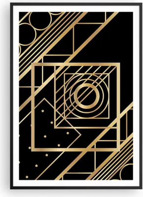 Produktbild von Gerahmtes Poster - Schwarzer Rahmen - Abstraktion Quadrat Gold - 70x100 cm - Wand Bild - Wanddeko - Wandbilder - Kunstposter - Wandposter - Bilderrahmen - Bilder - Kunstdruck - P2BPA70x100-4375