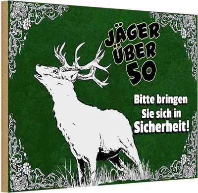 Produktbild von vianmo Holzschild 12x18 cm Jäger über 50 bringen Sie sich in Spruch Zitat