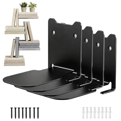 Productafbeelding van Wandplanken set - 4-delig, van metaal - Voor wandmontage - Zwart