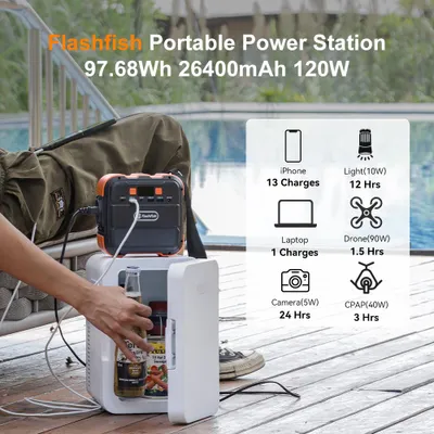 Obrázok produktu pre Powerbank, 120 W výstupný výkon, kapacita 26 400 mAh, kompatibilný s 230 V (európska zásuvka) a solárnymi panelmi