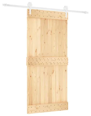 Zdjęcie produktu dla Drzwi przesuwne vidaXL w kolorze naturalnym i białym, 95 x 210 cm, z litego drewna sosnowego