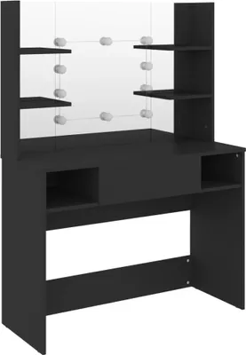 Image de Table de maquillage avec éclairage LED 100x40x135 cm MDF Noir
