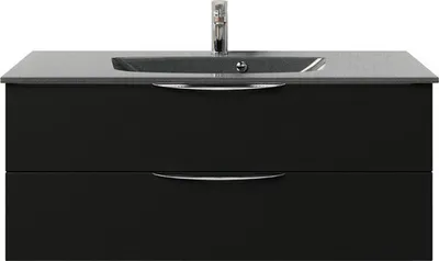 Produktbild von Pelipal Badmöbel-Set Sunline 300 BxHxT 117 x 49,9 x 48 cm Frontfarbe schwarz matt Badmöbel-Set mit Waschtisch Mineralmar