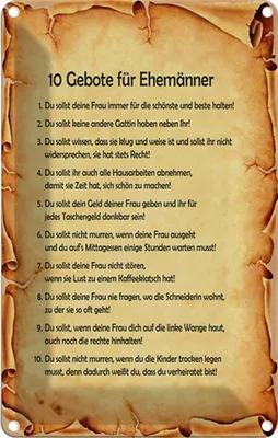 Produktbild von vianmo Blechschild 18x12 cm 10 Gebote für Ehemänner Männer Frauen Spruch Zitat