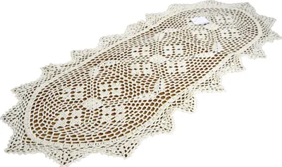 Produktbild von Tischläufer, gehäkelt, oval, beige, 40 x 85 cm, ovales Deckchen aus naturbeigem Deckchen