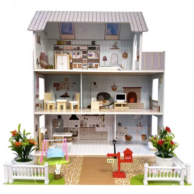 Immagine prodotto di 4iQ Casa delle bambole in legno ROZALIA 70x60x24 cm con giardino e accessori