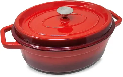 Produktbild von Gusseiserne Bräter – Schmortopf – Auflaufform – Für langsames Garen – Gleichmäßige Wärmeverteilung – 5,5 Liter – Rot