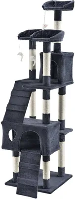 Zdjęcie produktu dla Drapak dla kota Amy 27027, drapak z jaskiniami, miejscami do spania, drabinkami i sizalowymi pniami, stabilny, szary, 170 cm