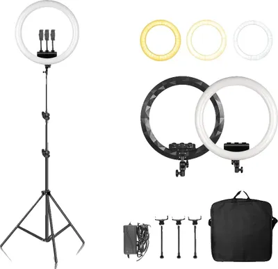 Zdjęcie produktu dla Lampa pierścieniowa LED, regulowana jasność, dwukolorowa temperatura barwowa, statyw 200 cm C
