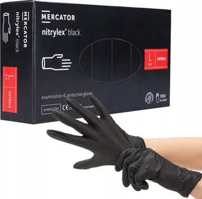 Produktbild von Nitrilové rukavice MERCATOR, velikost L, černé, 100ks