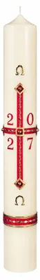 Produktbild von Osterkerze Altarkerze 70 x 8 cm mit 10% BW-Anteil – Jahreszahl, Kreuz mit Alpha & Omega in Gold