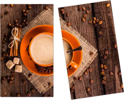 Produktbild von Spritzschutz Herdabdeckplatte Schneidebrett aus Glas Kaffeetasse und Bohnen  2-Teilig (60x52cm)