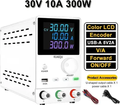 Produktbild von Labornetzteil - DC 30V 10A - Einstellbare Spannung & Strom - Digitalanzeige - Geregelt & Stabilisiert - Schaltnetzteil AC zu DC - Weiß