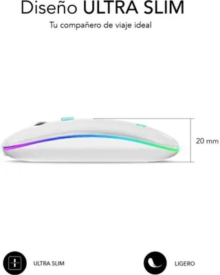 Produktbild von SUBBLIM SUBMO-LDFLAT2, Beidhändig, Optisch, RF Wireless + Bluetooth + USB Type-A, 1600 DPI, Weiß