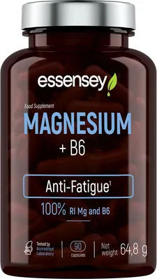 Produktbild von ESSENSEY - Magnesium + B6 I 375mg in Tagedosen I 90 Kapseln I 1.4 mg Vitamin B6 I Vegetarier & ohne Zustze I 45 Tagesdosen I Leicht zu schlucken I Labor